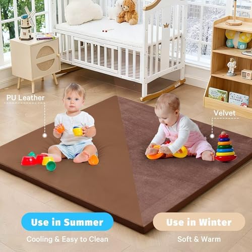 Waterproof Baby Play Mat for Floor Memory Foam 59 * 79 Cushion Playpen Playmat Tummy Time Crawling Mat Nursery Rug Thick Pad Create Soft & Safe Area for Infants,Toddler,Kids,Chestnut