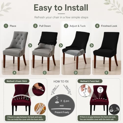 MIFXIN Wingback Side Chair Covers Dining Chair Slipcover Jacquard Stretch Sloping Armchair Protector Arm Chair Seat Cover for Dining Room Living Room Banquet Home Decor (Black, 2 Pcs)