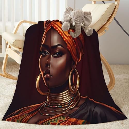 African American Black Woman Fleece Throw Blanket Ultra Soft Cozy Decorative Flannel Blanket for Home Bed Couch Chair Travel 50x40in