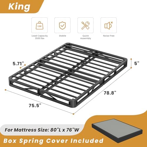 MAF 5 Inch King Box Spring Low Profile Metal Bed Base with BoxSpring Cover