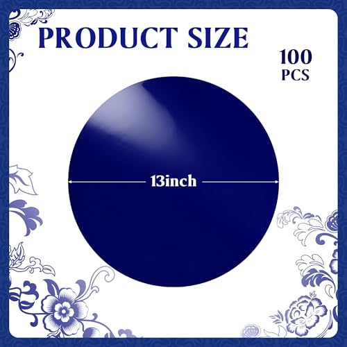 KesaPlan 100PCS 13in Round Blue Placemats, Disposable Paper Chargers Plate