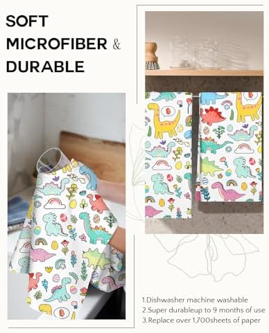 Miss Adola Cute Kitchen Towels Set of 2, 18 x 26 Inch, Dinosaur