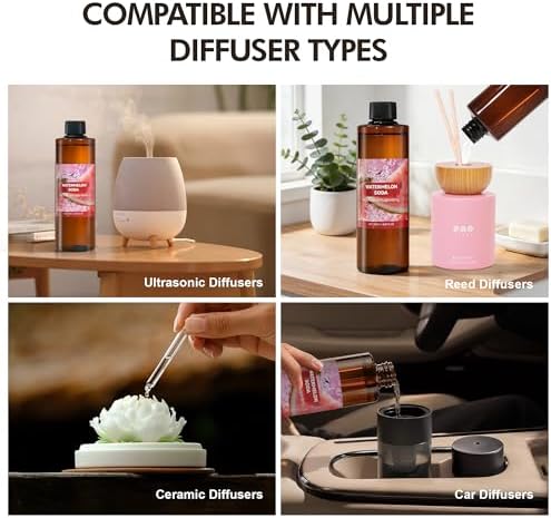 Diffuser Oil Refill, 250ml / 8.45 fl oz, Watermelon SODA - Reed Diffuser Oil Refill for Home Fragrance, Scented Oil for Reed Diffuser Bottles, Watermelon, Rose & Eucalyptus Notes