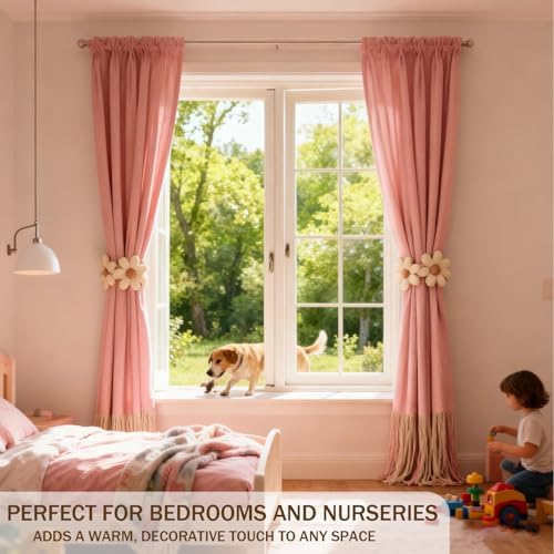 2pcs Curtain Ties Flower Curtain Buckles, Curtain Holdbacks,Curtain Clips, Cute Flower Curtain Ties Decorative Rope for Bedroom Window Treatment ﻿