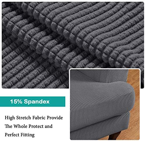 Turquoize Wingback Chair Covers 2 Piece Wing Chair Slipcover Stretch Slipcovers for Wingback Chairs Wing Chair Cover Spandex Jacquard Fabric with Elastic Bottom Non-Slip Furniture Cover, Charcoal Gray