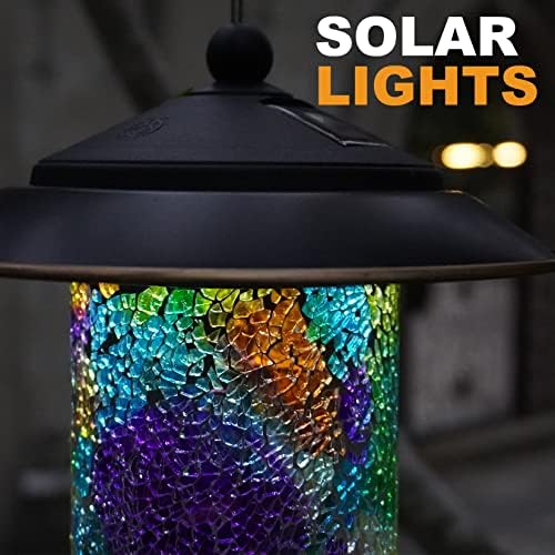 Solar Bird Feeder for Outdoor Hanging Stained Glass, Tesserae