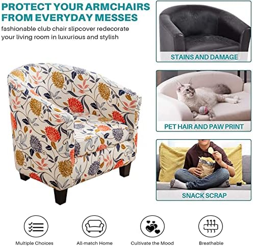NILUOH Club Chair Slipcover 2 Piece Stretch Tub Chair Cover Round Barrel Chair Covers Non Slip Armchair Covers Couch Covers with Elastic Bottom for Bar Counter Living Room (01)