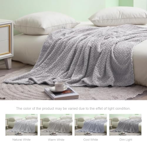 Exclusivo Mezcla Fleece Throw Blanket for Couch Sofa, 50”x70”, Light Grey