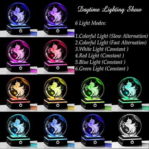 Unicorn Gifts For Women 3D Crystal Ball 3.14'' - 80mm Laser Unicorn Decor Glass Animals Figurine Statue Night Light For Room Decorations