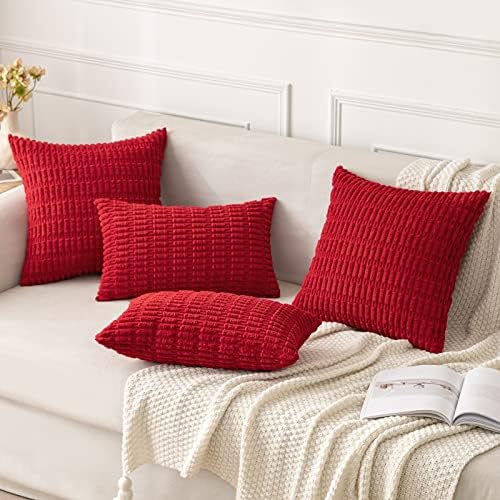 MIULEE Christmas Corduroy Decorative Pillow Covers 16x16 Red Pack of 2