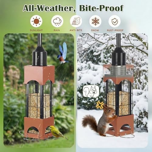 Squirrel Proof Bird Feeders for Outdoors Hanging, 5LB Large Capacity Metal Wild Bird Feeders, Heavy Duty Chew Proof Tube Feeder for Cardinal Finch Chickadee, Garden Yard Outside Decoration