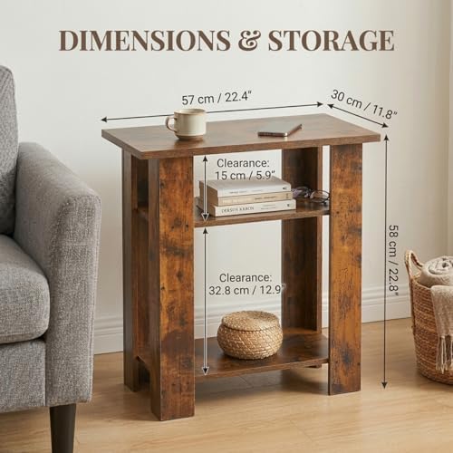 Narrow Side Table, 3 Tier Rustic End Table for Living Room