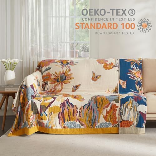 Boho Throw Blanket for Bed 80”x90”, 100% Cotton Blanket for Couch Sofa