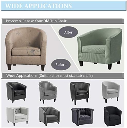 2 Piece Tub Chair Covers with Cushion Cover, Stretch Jacquard Furniture Cover,Armchair Protector Slipcover Removable Machine Washable (Matcha Green)