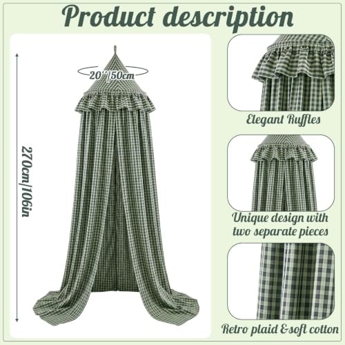 SmoothNovelty Gingham Plaid Bed Canopy, Green Black, Round