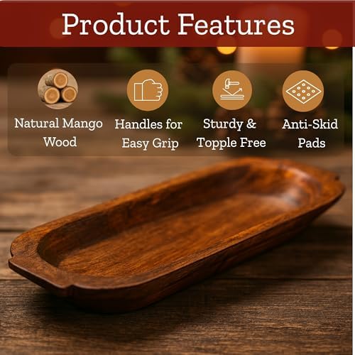 Mie Creations 16'' Large Wooden Dough Bowl for Decor, Rustic Centerpiece