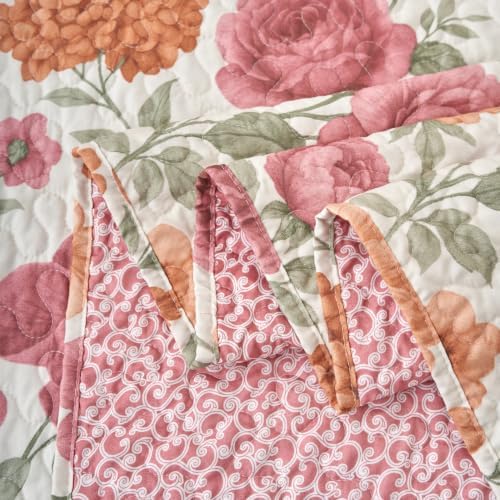 Tache Terracotta Rose Garden Reversible Quilted Throw Blanket, 50x60 Inch