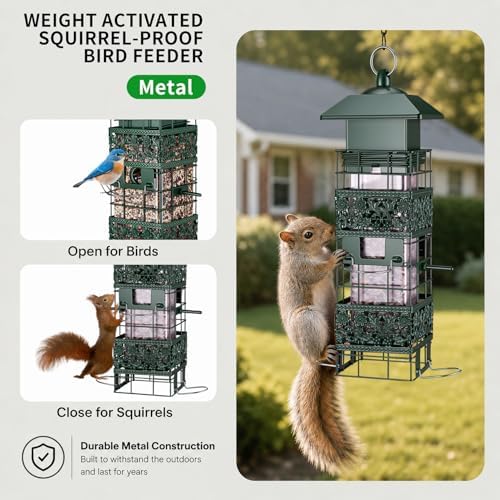 Squirrel Proof Bird Feeder, 2.8LB Weight-Activated Metal Outdoor