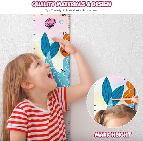 Mermaid Growth Chart,Canvas Height Ruler,Wooden Wall Decor