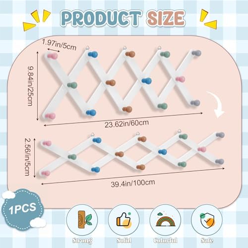 Suzile Kids Coat Rack Wall Mount Expandable Accordion, Morandi Color