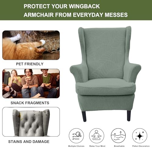 HAOYONG Waterproof Wing Chair Slipcovers Stretch Wingback Chair Covers 4 Pieces Wingback Armchair Removable Slipcover Chair Slip Covers Washable Armchair Protector Cover for Living Room and Bedroom