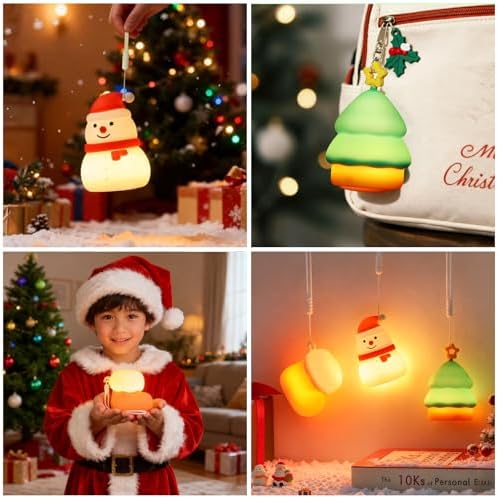 Christmas Night Light Set of 3,Rechargeable Dimmable Christmas Snowman Night Lamp,Cute Christmas Tree Decor Nightlight for Nursery Kids Hangable Squishy Silicone Boot Lights Gifts Holiday Decor