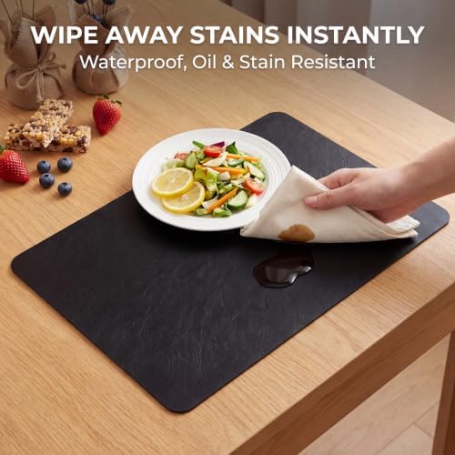 ADRIMER Fall Placemats Set of 8, Heat Resistant Faux Leather, Black