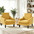 Set of 2 Accent Chair for Living Room,Mid-Century Arm Chair Chenille Fabric Living Room Chairs,Upholstered Reading Chair for Bedroom,Single Sofa Chair with Wood Legs for Apartment (Yellow)