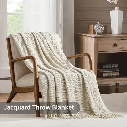 BOURINA Beige Throw Blanket 50x60 Inch Soft Ripple Throw Knitted Blanket