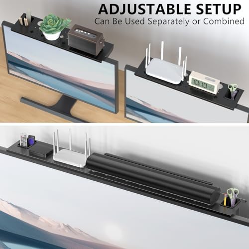 WALI Soundbar Mount, No Drilling TV Top Shelf with 2 Storage Boxes, Floating Monitor Shelves for Router, Cable Box, Game Console Storage, TV Remote Holder, Up to 5.5Lbs, 17.3"x4.3"(TSH004-2B), Black