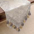 Loom and Mill Luxury Elegant Damask Table Runner 108 inches Long, Beige
