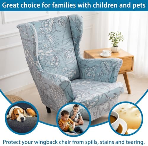 HZDHCLH Wingback Chair Slipcovers 2 Piece Velvet Stretch Washable Cover