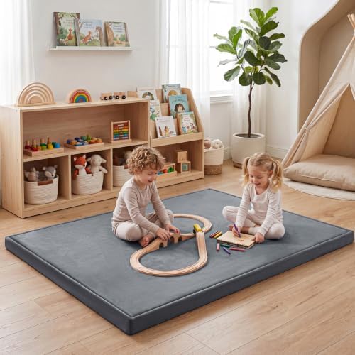 Ultra Soft Play Mat for Floor, 59"×79" Playpen Mat, 1.3" Thick Memory Foam, Non-Slip Tummy Time Mat for Infants, Toddlers, and Kids – Water-Repellent Coral Velvet, Easy Care