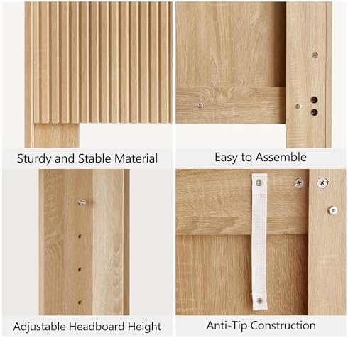 FORTUNETEC 78.7" King Size Wooden Headboard, Fluted Panel Headboard, Oak
