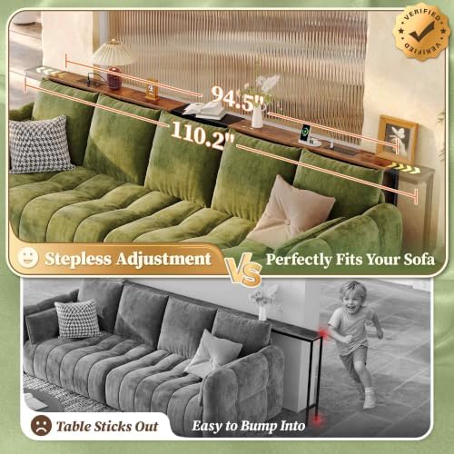 Huuger 94.5-110.2'' Extendable Behind Couch Table with Outlets, Rustic Brown