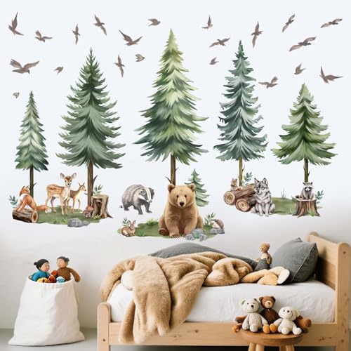 Woodland Animal Wall Decals for Baby: Removable Peel and Stick Vinyl Wall Stickers for Nursery Room Kids Bedroom