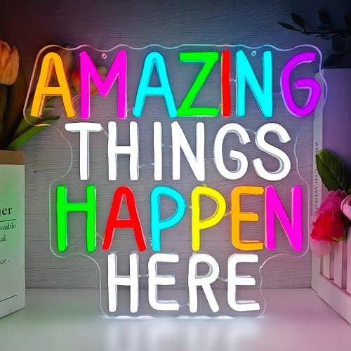 Amazing Things Happen Here Neon Signs for Wall Decor Dimmable Inspirational Classroom Neon Sign School Motivational Neon Lights Classroom Led Sign