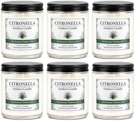 Citronella Candles Outdoor - 6 Pack Soy Wax Citronella Candles