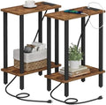 TUTOTAK Narrow Side Table Set of 2, Small End Table with Charging Station