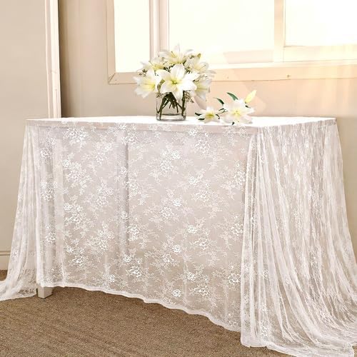 LuoluoHouse 2 Packs 60 x 120 Inch White Lace Rustic Table Cloths Vintage