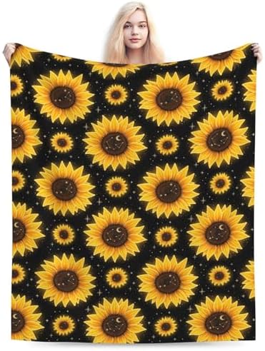 Boho Sunflowers Fleece Throw Blanket Ultra Soft Cozy Decorative Flannel Blanket for Home Bed Couch Chair Travel 40x30in