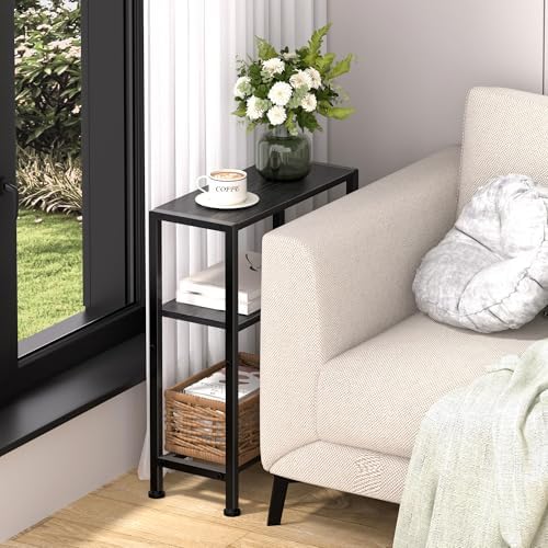Narrow Side Table, 2-Tier Small End Table, Slim Nightstand