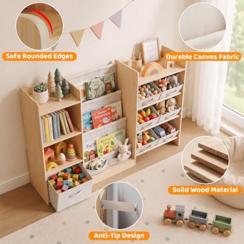 GITAWUSA Toy Organizer and Storage, Kids Bookshelf with 7 Bins, 51.4" W