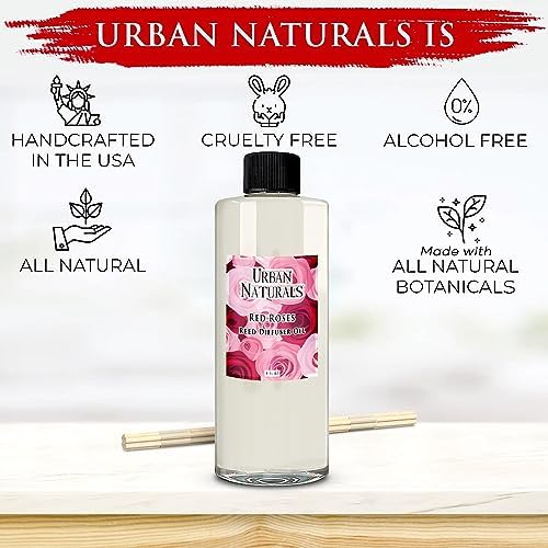 Urban Naturals Reed Diffuser Oil Refill Red Roses with White Peony, Cashmere Wood 8 oz + Free Reed Sticks, Made in the USA