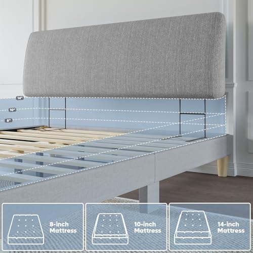 Pinmoco 4.7” Headboard Only for King Size Bed, No Drill Needed, Gray