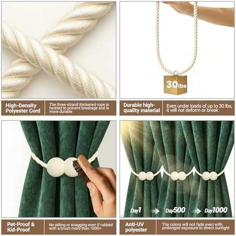 Hion Magnetic Curtain Tiebacks Beige 6pcs, Curtain Holdbacks Hooks Holders