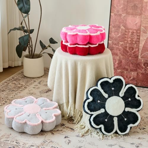 Flower Shaped Decorative Throw Pillow Cushion for Bed Couch, Cute Flower Plush Throw Pillows Home Decor Floor Pillow Seating Cushions (Hot Pink, 17.7 Inches)