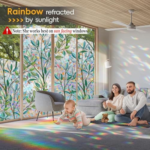 Rainbow Privacy Film with Cutting Line, 3D Decals Stained Glass Window Clings, Static Cling Window Sticker, Suncatcher - 47.24" x 78.74"
