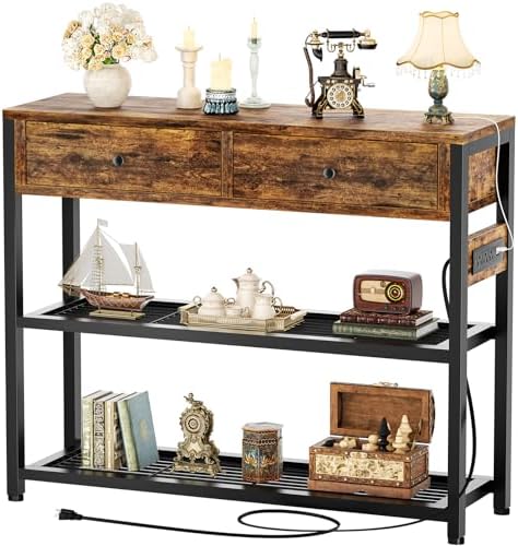 Ecoprsio 32" Small Entryway Table with Outlets, Console Table with Drawers