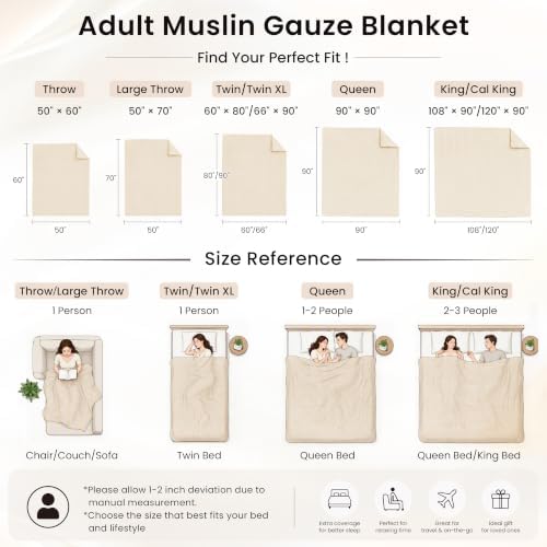 Love's cabin 100% Cotton Muslin Blanket Throw for Couch, Beige